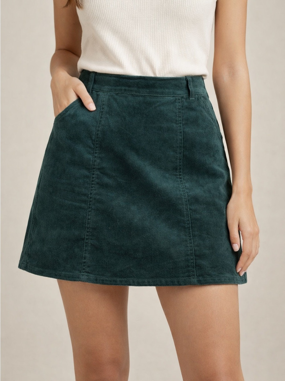 LOFT Deep Green Corduroy A-Line Mini Skirt